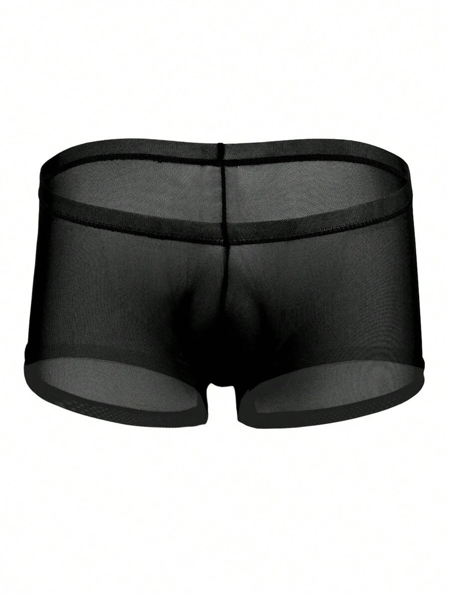 Calzoncillos bóxer transparentes y lisos, ropa interior sexy para hombres - Negro - Ver 1