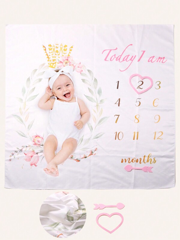 Baby Girl Newborn Photography Letter Graphic Blanket With 2pcs Accessory