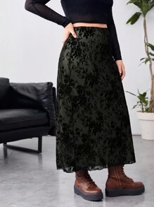 SHEIN Essnce Plus Floral Print Mesh Overlay Skirt - Multicolor - View 1