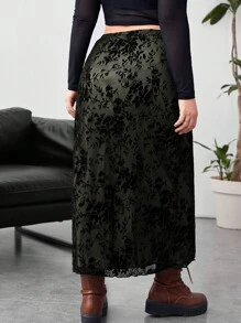 SHEIN Essnce Plus Floral Print Mesh Overlay Skirt - Multicolor - View 2