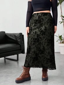 SHEIN Essnce Plus Floral Print Mesh Overlay Skirt - Multicolor - View 3