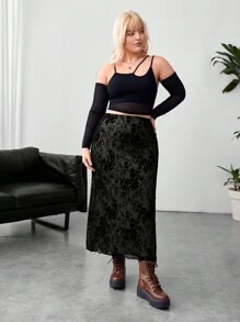 SHEIN Essnce Plus Floral Print Mesh Overlay Skirt - Multicolor - View 4