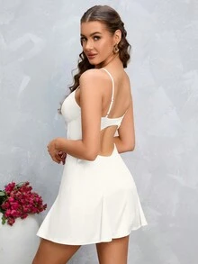 PARTHEA 打結前褶曲胸部的吊帶連身裙 - 白色 - 查看 2