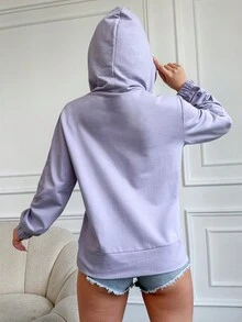 Cottnline Solid Hooded Sweatshirt - Lilac Purple - View 2