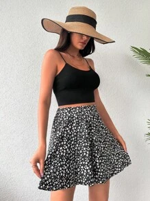 碎花喇叭半身裙 - 黑色 - 查看 4