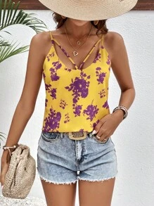 SHEIN LUNE 印花吊帶上衣 - 黃色 - 查看 1