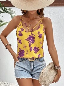 SHEIN LUNE 印花吊帶上衣 - 黃色 - 查看 3