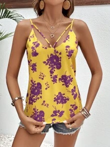 SHEIN LUNE 印花吊帶上衣 - 黃色 - 查看 5