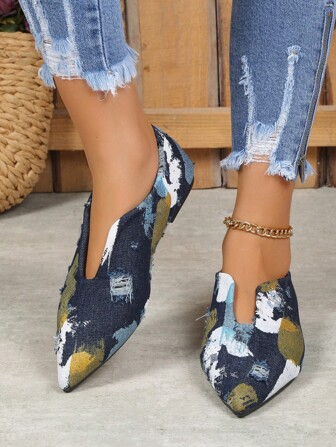 秋冬撞色尖头平底鞋，多色女式平底鞋