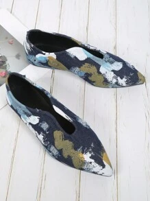 Giày bệt mũi nhọn màu tương phản thu/đông, giày bệt nhiều màu cho nữ - Nhiều màu - Xem 5