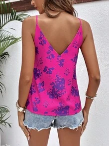 SHEIN LUNE Áo khoác và áo lót dành cho xe tăng nữ Lộ Lưng Cắt ra Hoa Giải trí - Màu Hồng Tươi - Xem 2