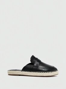 Styleloop Women Round Toe Mule Flats, Vacation Black Flats - Black - View 3