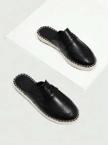 Styleloop Women Round Toe Mule Flats, Vacation Black Flats - Black - View 5