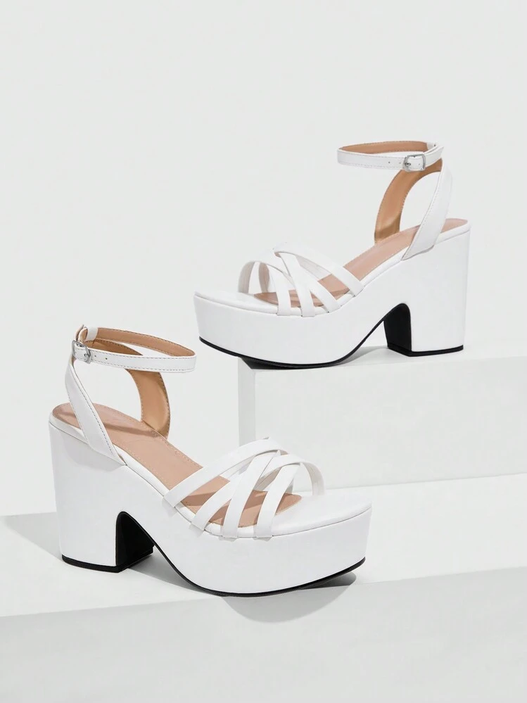 CUCCOO SZL Sandalias de cuña blancas elegantes con tiras cruzadas y tobilleras, suela gruesa, para mujer, ideales para vacaciones de verano, fiestas, look baddie, chic y con estilo, para Navidad, discoteca, salidas nocturnas, otoño, Año Nuevo y San Valentín - Blanco - Añade 5