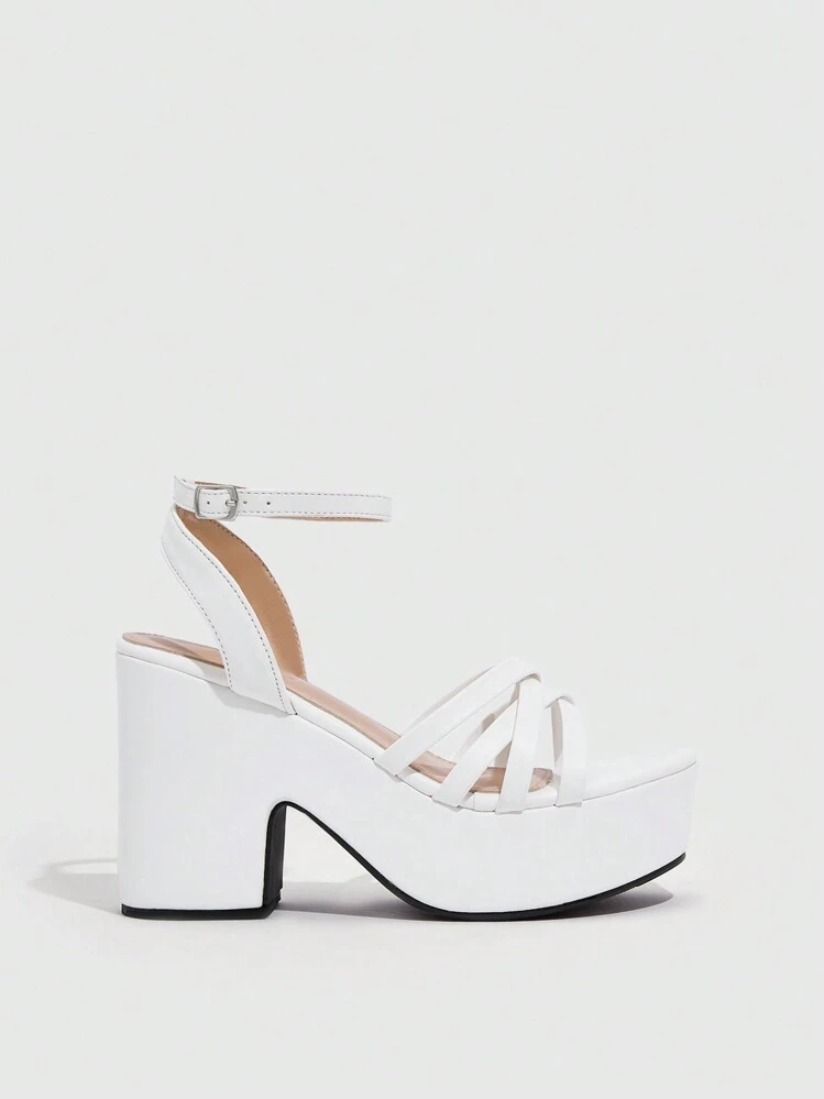 CUCCOO SZL Sandalias de cuña blancas elegantes con tiras cruzadas y tobilleras, suela gruesa, para mujer, ideales para vacaciones de verano, fiestas, look baddie, chic y con estilo, para Navidad, discoteca, salidas nocturnas, otoño, Año Nuevo y San Valentín - Blanco - Añade 3
