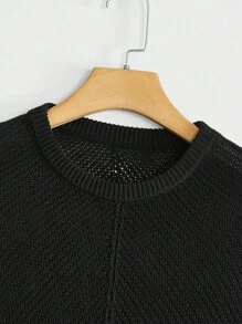 GENTILAND Áo dệt kim nam Bất đối xứng mép màu trơn Giải trí - màu đen - Xem 3