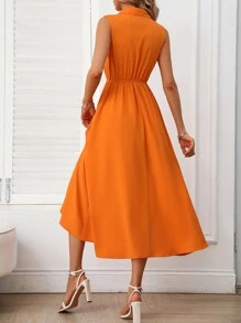SHEIN Privé Cut Out Waist Flap Detail Dress - Orange - View 2