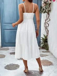 SHEIN VCAY Vestido de tirantes pecho con fruncido bajo con fruncido - Blanco - Ver 2