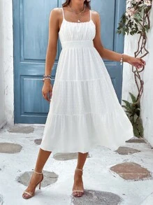 SHEIN VCAY Vestido de tirantes pecho con fruncido bajo con fruncido - Blanco - Ver 5