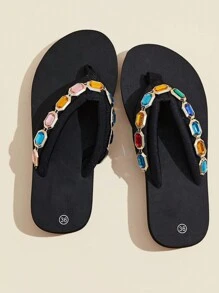 Women's Flat Summer Sandals Open Toe Flip Flops - Black - View 3
