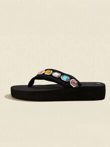 Women's Flat Summer Sandals Open Toe Flip Flops - Black - View 4
