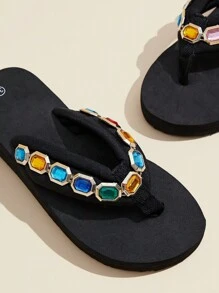 Women's Flat Summer Sandals Open Toe Flip Flops - Black - View 5