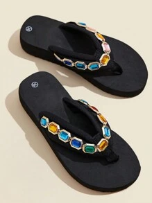 Women's Flat Summer Sandals Open Toe Flip Flops - Black - View 7