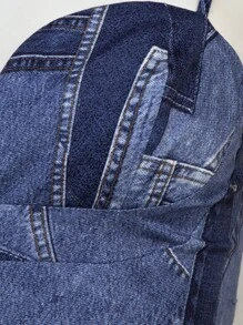 SHEIN Unity Váy yếm hở lưng in họa tiết chắp vá hiệu ứng denim - Nhiều màu - Xem 7