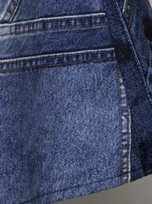 SHEIN Unity Váy yếm hở lưng in họa tiết chắp vá hiệu ứng denim - Nhiều màu - Xem 8