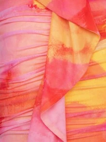 L'Amorae Tie Dye Draped Ruffle Tube Ruched Mini Dress