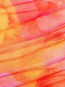 L'Amorae Tie Dye Draped Ruffle Tube Ruched Mini Dress
