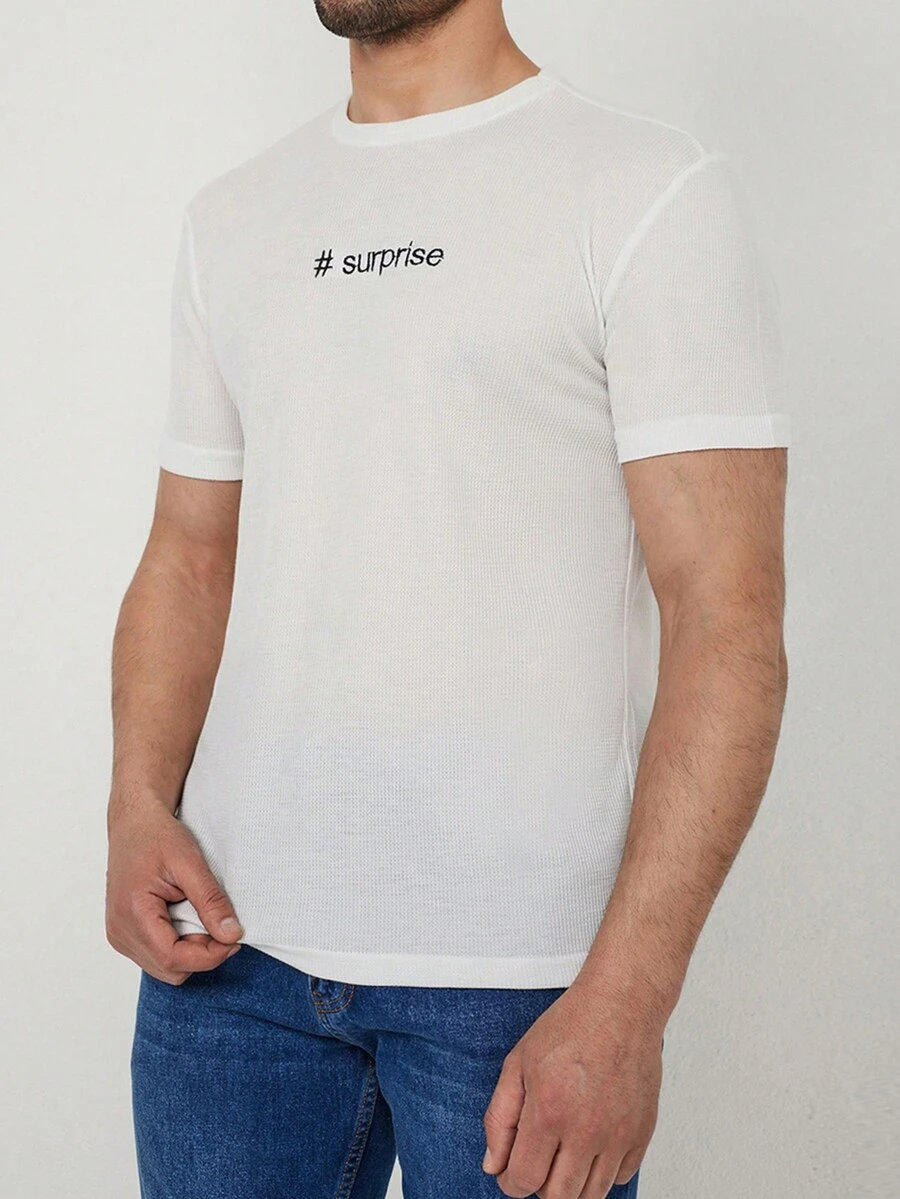 RueChic Hombres Camiseta con estampado de letra - Blanco - Ver 1