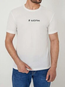 RueChic Hombres Camiseta con estampado de letra - Blanco - Ver 4