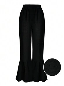 SHEIN LUNE Quần Plus Size Viên lá sen màu trơn Thanh lịch - màu đen - Xem 1