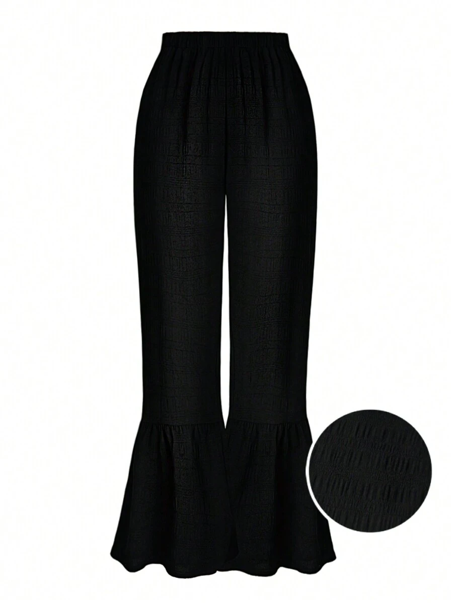 SHEIN LUNE Quần Plus Size Viên lá sen màu trơn Thanh lịch - màu đen - Xem 1