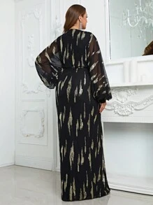 YISIKADO Vestido formal elegante com manga lanterna, fenda na coxa, lantejoulas, manga comprida, coquetel, semiformal, baile de formatura, para convidada de casamento, para aniversário, formatura, jantar, baile de formatura - Multicolorido - Ver 2