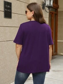 Nemidor Plus Criss Cross Front Solid Tee - Purple - View 2