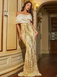 Missord Off Shoulder Sequin Mermaid Hem Formal Dress