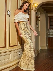 Missord Off Shoulder Sequin Mermaid Hem Formal Dress