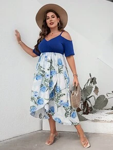 Đầm Plus Size Cắt ra Trọn gói Khối Màu Hoa Boho - Nhiều màu - Xem 3