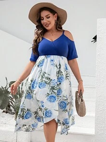 Đầm Plus Size Cắt ra Trọn gói Khối Màu Hoa Boho - Nhiều màu - Xem 4