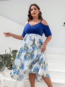 Đầm Plus Size Cắt ra Trọn gói Khối Màu Hoa Boho - Nhiều màu - Xem 5