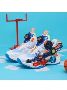 Garotos Bloco De Cores Decoração De Remendo Botão Giratório Desportivo Tênis De Basquete Para Exterior - Azul e Branco - Visão 2