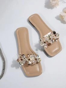 Damen Sandaletten mit Strass-Verzierung, modisch-bequeme französische Stil Strandpantoffeln, geeignet für Date, Urlaub, Strand, Lässig Zuhause