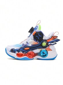 Garotos Bloco De Cores Decoração De Remendo Botão Giratório Desportivo Tênis De Basquete Para Exterior - Azul e Branco - Visão 5