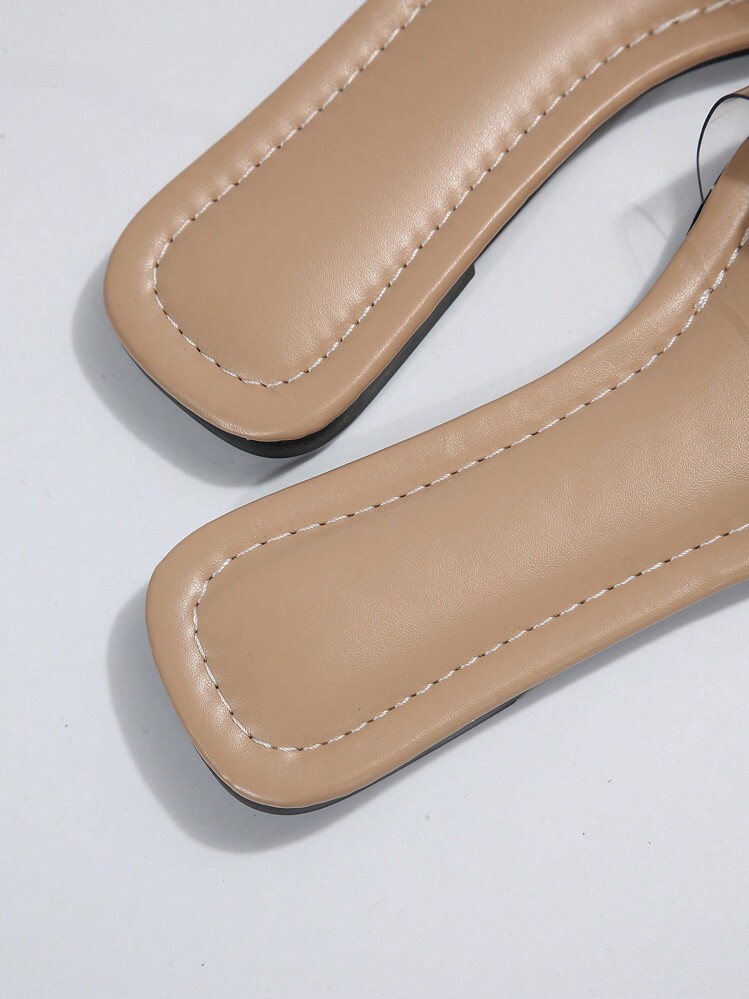 女士水钻装饰拖鞋，时尚休闲舒适法式沙滩拖鞋，适合约会、度假、海滩、居家休闲、春夏穿搭 - 杏色 - 查看 5