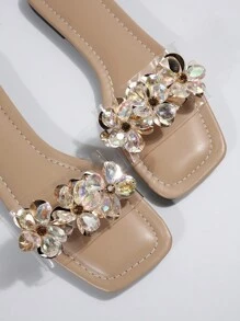 Damen Sandaletten mit Strass-Verzierung, modisch-bequeme französische Stil Strandpantoffeln, geeignet für Date, Urlaub, Strand, Lässig Zuhause