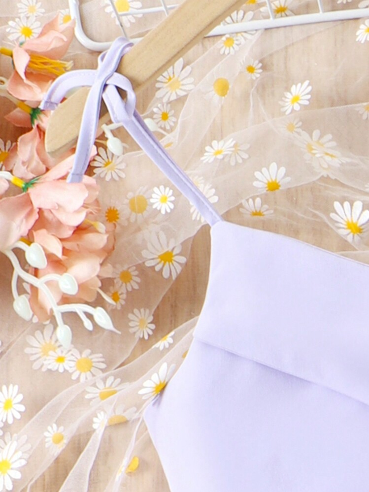 SHEIN Tween Girl Solid Knot Shoulder Cami Top & Wide Leg Pants Set - Purple - View 3