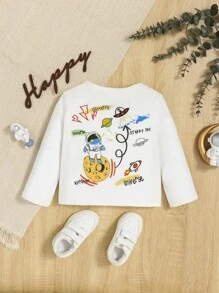 SHEIN 男嬰卡通和字母圖案T恤 - 白色 - 查看 1