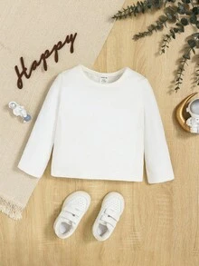 SHEIN 男嬰卡通和字母圖案T恤 - 白色 - 查看 2